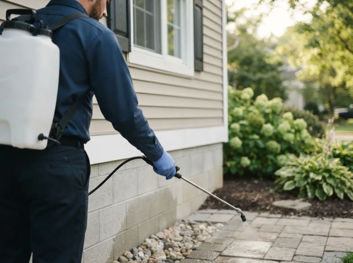 Pest control technician inspecting a home in Alden, NY